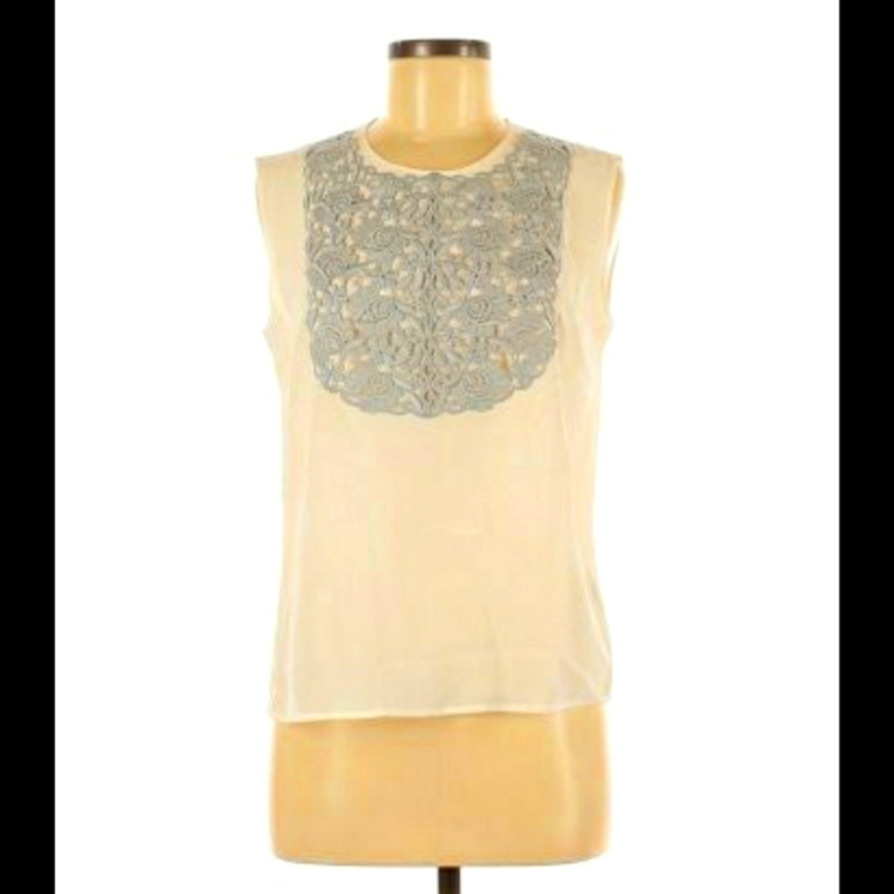 DOLCE and GABBANA 100% silk top with Grey Eyelet Lace